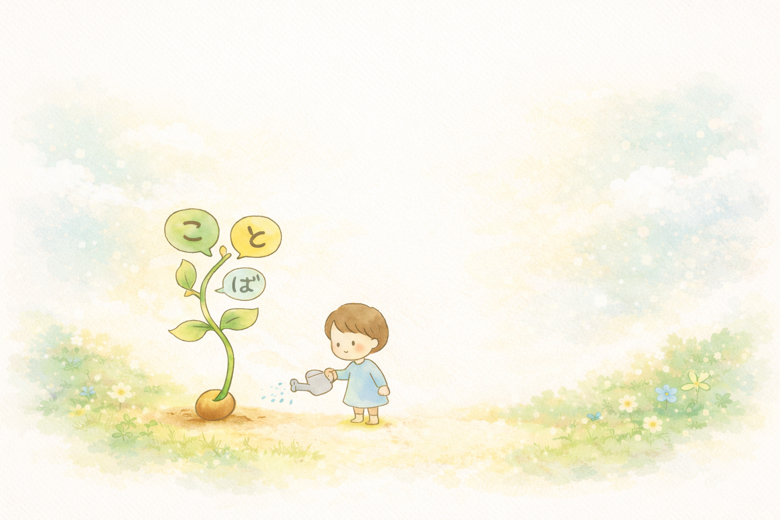 子どもと植物のイラスト
